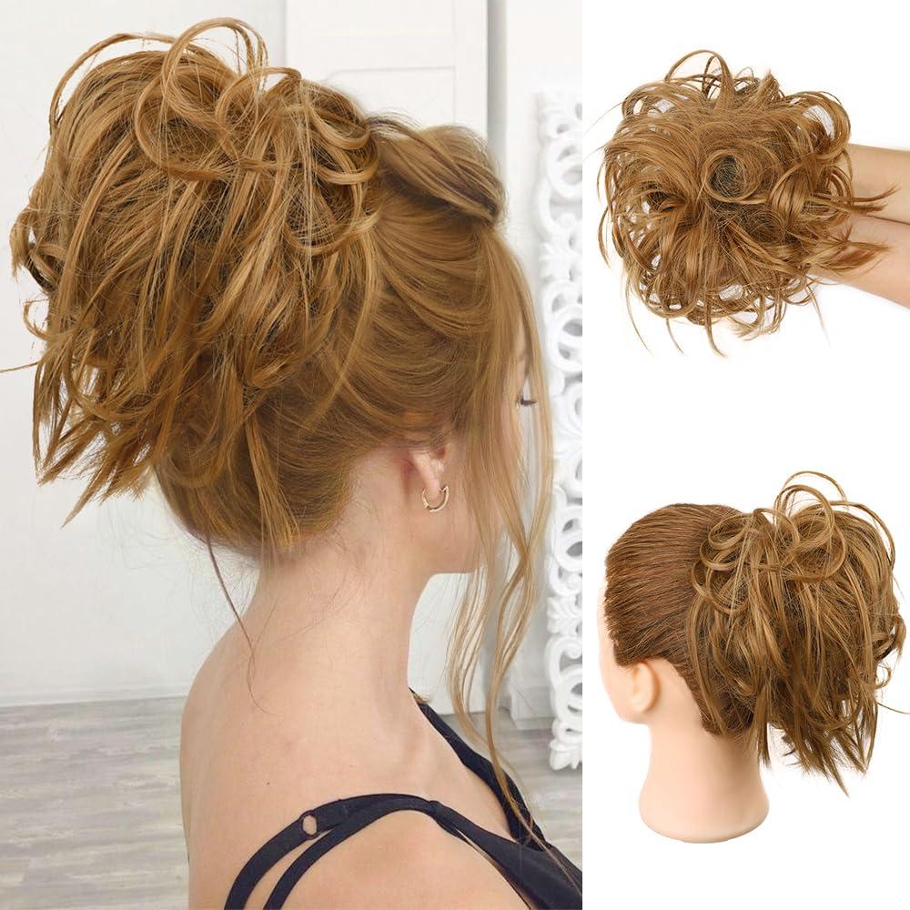 HMD Tousled Updo Messy Bun Hair Piece Hair Extension Ponytail With Elastic Rubber Band Updo Bun Synthetic Hairpieces for Women