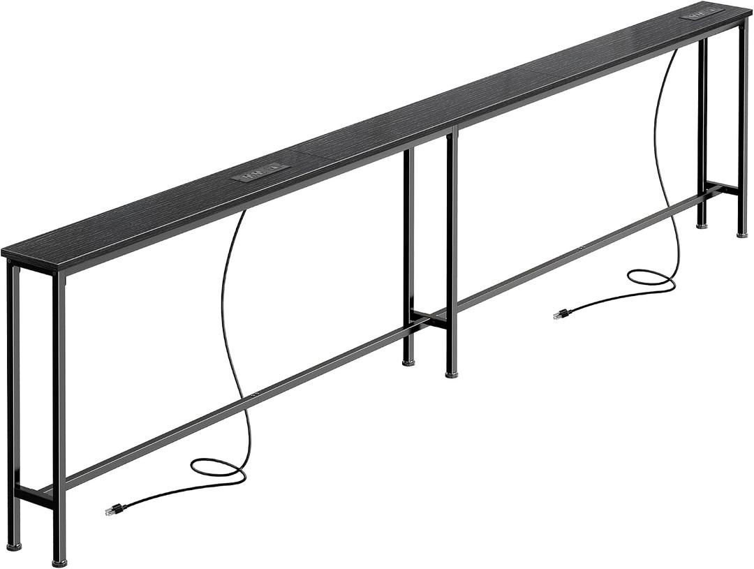 SUPERJARE 102 Inch Sofa Table with 2 Power Outlets and USB-C Ports, 5.9 Inch Narrow Console Table with Storage, Extra-Long Entryway Hallway Couch Table Behind Sofa, Small Spaces, Living Room, Black, 5.9"D x 102.3"W x 29.7"H