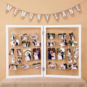 Cinnvoice 39.4x28 Inch Photo Display Board with Clips Number Sticker Burlap Banner Farmhouse Photo Display Rack Rustic Picture Frame Board for Wedding Back to School Party Decor