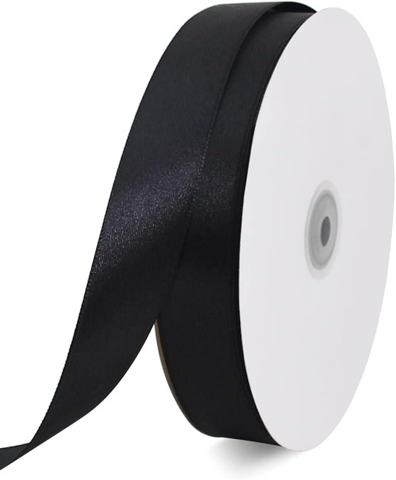 TONIFUL 1 Inch x 100yds Black Satin Ribbon, Thin Solid Color Satin Ribbon for Gift Wrapping, Crafts, Hair Bows Making, Wedding Party Decoration, Sewing, Halloween, Floral Bouquets, Christmas