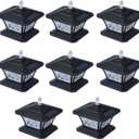 Solar Post Cap Lights Warm White/Red/Green/Blue 4 Lighting Mode, Top Cone Luminous Design, 15 Lumens lP54 Waterproof Fit 3.5x3.5 4x4 4.5x4.5 5x5 Wood Fence Post Solar Lights Black (8 Pack)