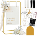 Wedding Sign Holder, Adjustable Welcome to Our Wedding Sign Stand W/Design Bundle & Leather Sign Hanging Straps, Heavy Duty Easel Stand for Sign, Wedding Seating Chart Stand, Easel for Display (Gold)