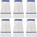 Eccliy 6 Pack Mop Heads Replacement Commercial Industrial Mop Heads Heavy Loop End Cotton String Heavy Duty Refills Wet Washable Refills for Home General Floor Cleaning (White,Blue)