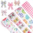 4 Rolls Pink Wired Ribbon for Crafts 2.5 Inch 20 Yards Pink Gingham Ribbon Easter Eggs Bunny Flower Ribbon for Gift Wrapping Holiday Party Decoration Wreath Flower Bouquet Easter Bow
