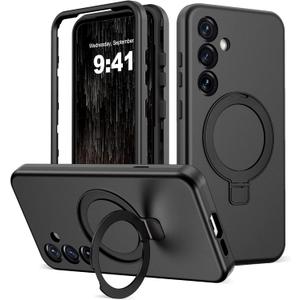 Designed for Samsung Galaxy S25 Case with Magnetic Ring Stand [Compatible with Mag-Safe][Military Grade Drop Protection][Build in Kickstand] Galaxy S25 Phone Case 6.2",Black
