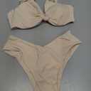 geluboao Bikini Set for Women Solid V Neck Knot Front Push Up High Leg Thong Two Piece Swimsuit (Beige, S)