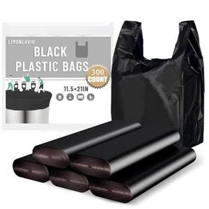 LimonLaviu Plastic Bags Black, (11.5'x 6.5" x 21')(300Pack) with Handles - Shopping & Grocery Bags for Small Business & Restaurants in Bulk