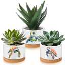 2 Pcs Decor Gift for Women Planter Ceramic Gift Animal Plant Pot with Bamboo Tray for Office Home Farm House Bathroom Kitchen Christmas Decorations (No Plants Included)(Sea Turtle)