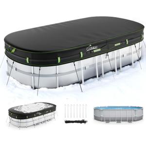 UIRWAY 12x24 FT Oval Pool Cover with Reflective Strips for Above Ground Pool, Oval Solar Pool Cover Including Windproof Rope Tie and Luminous Ground Nails, Swimming Pool Cover with 2 Handles