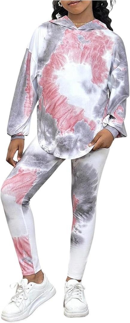 SOLY HUX Girl's 2 Piece Outfits Tie Dye Long Sleeve Hoodies Sweatshirt and Leggings Pants Matching Sets