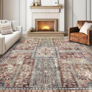 Vintage 3' x 5 ' Washable Area Rug - Stylish Indoor Rug for Living, Dining or Bedroom - Lightweight Carpet with Non-Slip Backing - Foldable for Easy Placement and Maintenance - Rust