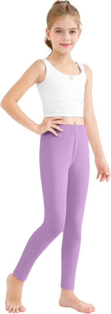 Resinta Girl's Cotton Footless Leggings Toddler Girls Stretchy Basic Leggings Pull On Tights for Everyday Wear, 4-14 Years (Purple)