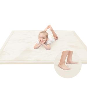 Huloo Sleep Ultra Soft Baby Play Mat for Floor, 1.3" Thick Elasti-Foam 65x50 Play Mat for Playpen,Water-Repellent Coral Velvet for Tummy Time, Non-Slip Backing,Safe for Toddlers & Infants（Cream）