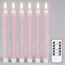 Pink Flameless Taper Candles Pastel Flickering with Remote Timer, 3D Wick LED Spiral Wedding Candles Battery Operated 6 Pack Real Wax Home Birthday Spring Decor(0.78 X 9.8 Inchs) (Pink-6)