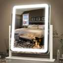 FENNIO Vanity Mirror with Lights - 15"x12.6" LED Lighted Makeup Mirror, Large Makeup Mirror with Lights, Touch Screen with 3-Color Lighting, Dimmable, for Vanity Desk Tabletop, Bedroom (White)