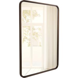 ANDY STAR Bronze Bathroom Mirror, 24x36 Bronze Vanity Mirror for Wall, Rounded Rectangle Mirror Tube Metal Frame Hang Vertically or Horizontally