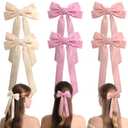 6pcs Velvet Bows Hair Clips Long Hair Ribbons Clips Velvet Hair Bows Christmas Hair Accessories for Women Girls Teens Kids(Beige, Pink, Peach)