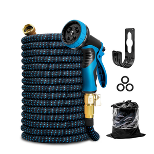 Kotto 150 ft Flexible Garden Hose, Water Hose for Outside with 10 Spray Nozzles, Brass Connector, Leak-Proof, Blue