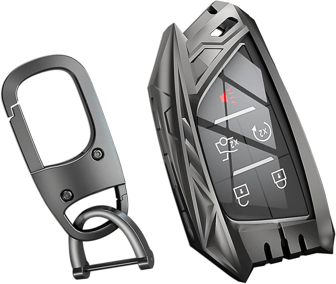 for Cadillac Key Fob Cover with Keychain,Stylish and Durable Zinc Alloy Protection Key Case Compatible with 2020-2023 Escalade ESV CT4 CT5 CT6 CTS XT6 Smart Remote Key shell Accessories