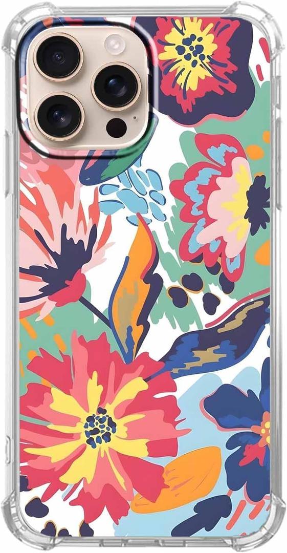 Watercolor Flower Painting Case for iPhone 16 Pro Max,Aesthetic Soft TPU Full Cover Case for iPhone 16 Pro Max