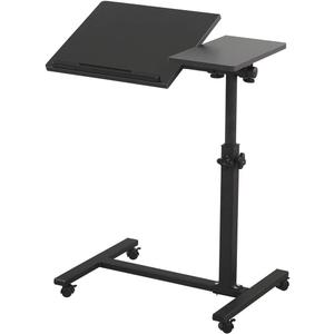 TigerDad Overbed Bedside Desk Mobile Rolling Laptop Stand Tilting Overbed Table with Wheels Height Adjustable Tray Table for Laptop Bed Sofa Side Table (Black)
