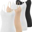 Air Curvey 4 Pack Camisole Tops for Women Basic Undershirt Tanks Adjustable Spaghetti Straps Camis Seamless Soft Layering Top (M)