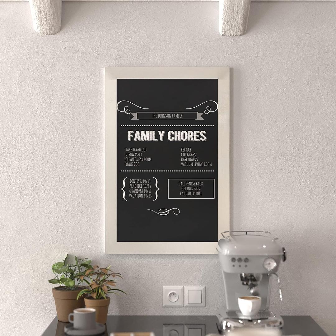 HBCY Creations 20" X 30" Matte White Solid Wood Frame Wall Chalkboard, Magnetic Surface, Home Dcor, Restaurant & Caf Menus, Blackboard, Includes Chalk, Eraser & Hanging Hardware (30L" x 20W", 7 - White)