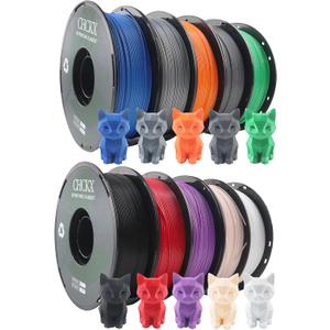 10 Pack PLA 3D Printer Filament Bundle, 1kg Spool (2.2lbs) | 1.75 mm, Dimensional Accuracy +/- 0.02 mm, Black White Grey Red Green Purple Skin Blue Orange Silver,10 color