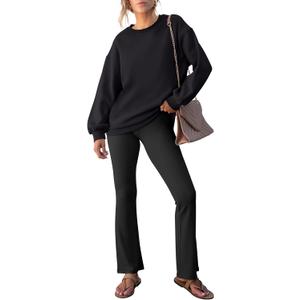ANRABESS Women 2 Piece Sweatsuits Lounge Set Oversized Fleece Crewneck Sweatshirts Flare Pants 2025 Fall Outfits Clothes (Small, Black)