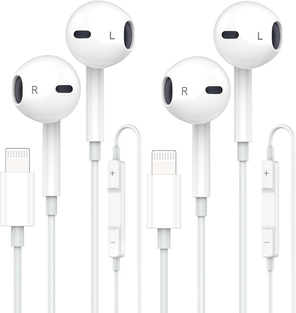 Apple Earbuds, iPhone Wired with Lightning Connector [Apple MFi Certified] Wired Earphones with Microphone Volume Control Music and Calling Headphones for iPhone 14/13/12/11/SE/X/XR/XS/8/7-2 Pack
