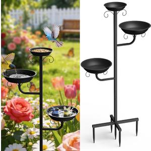 Pawaboo Bird Bath for Outside, 47in Metal Freestanding Birdbaths & Birdfeeder, Bird Feeder Bowl and 2 Birds Bath Bowls, 5-Pronged Base Birds Baths Feeder Stand for Outdoors Garden Yard Lawn Decor