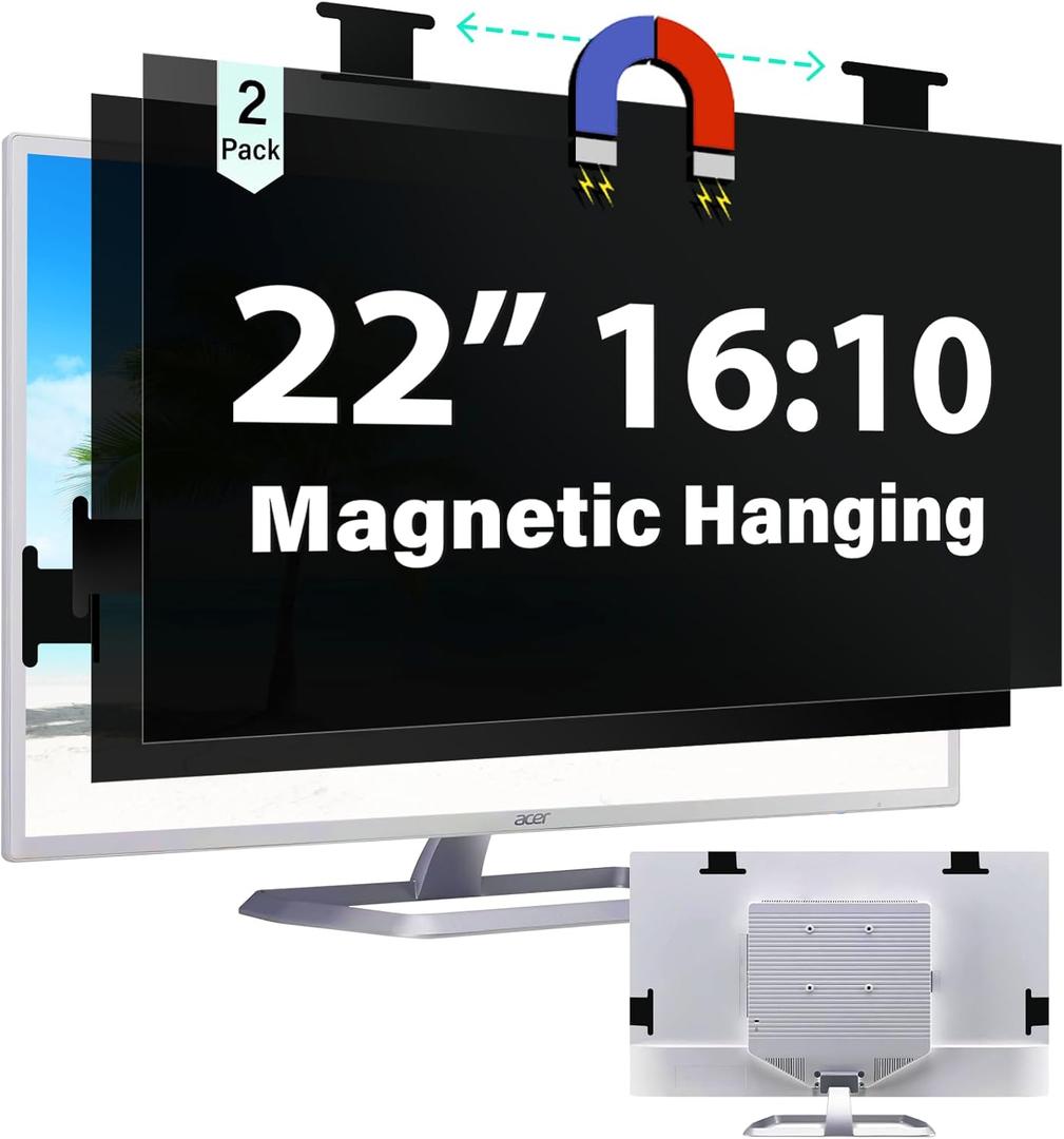 [2 Pack] Magnetic Hanging 22 Inch Computer Privacy Screen for 16:10 Aspect Ratio Widescreen Monitor, Eye Protection Anti Glare Blue Light Computer Monitor Privacy Filter, Removable 22in Protector Film
