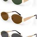Retro Oval Sunglasses for Women Men, Trendy Designer Metal Style UV400 Protection Sun Glasses (05 Gold/Green+brown+grey)
