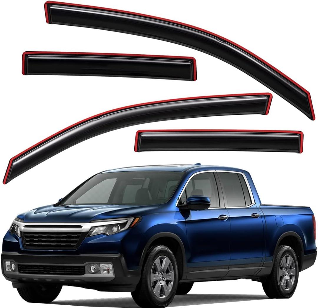 Lightronic Extra Durable Clip-on in-Channel Auto Vent Window Visor, Fits 2017-2025 Honda Ridgeline Crew Cab, UV Protection Rain Guard, Original Wind Deflector, No-Drill Install, Dark Smoke, 4-Pcs