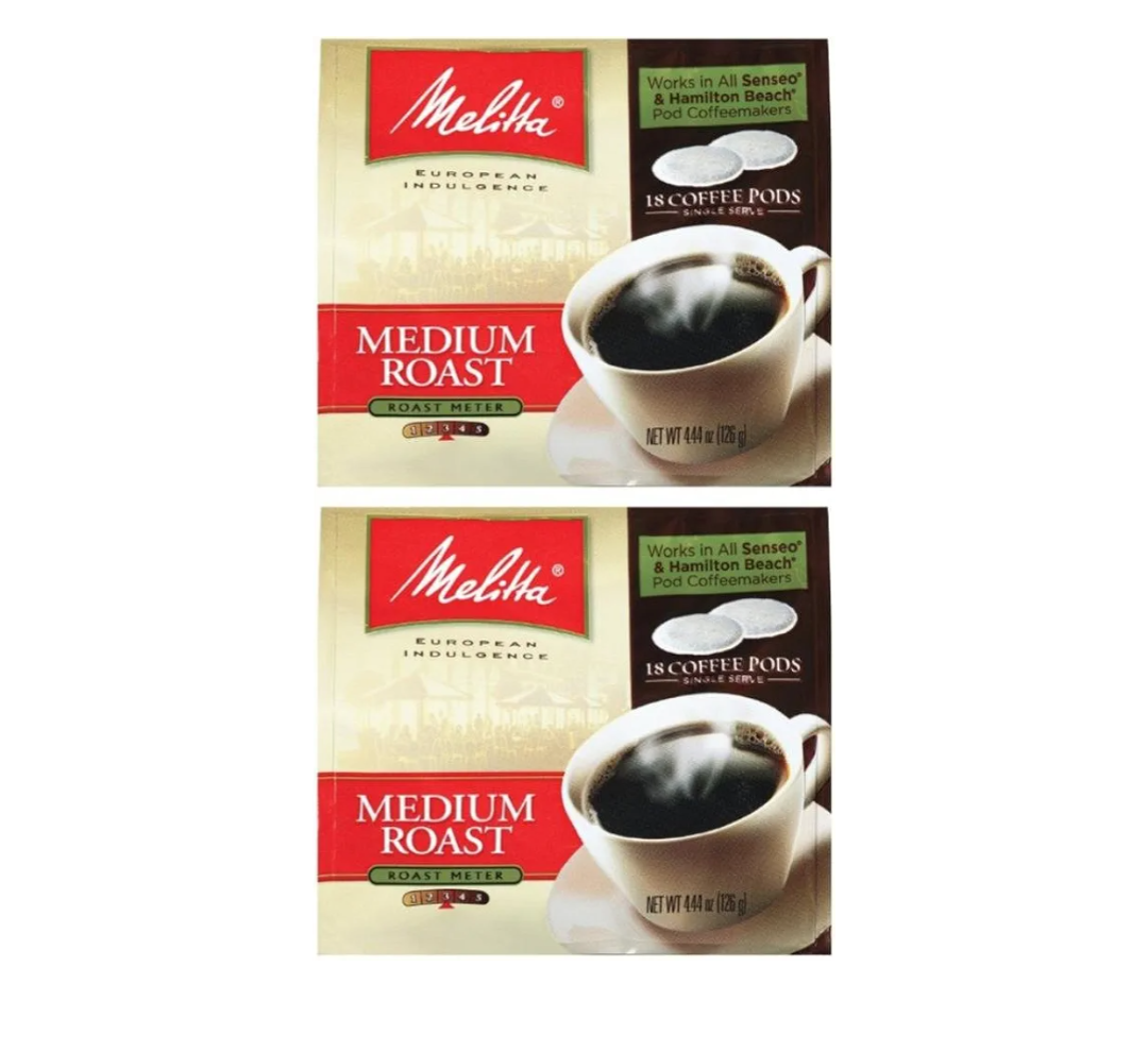 Melitta Medium Roast Soft Coffee Pods 18 Count Bag (Pack of 2), Best By: 06/12/2025