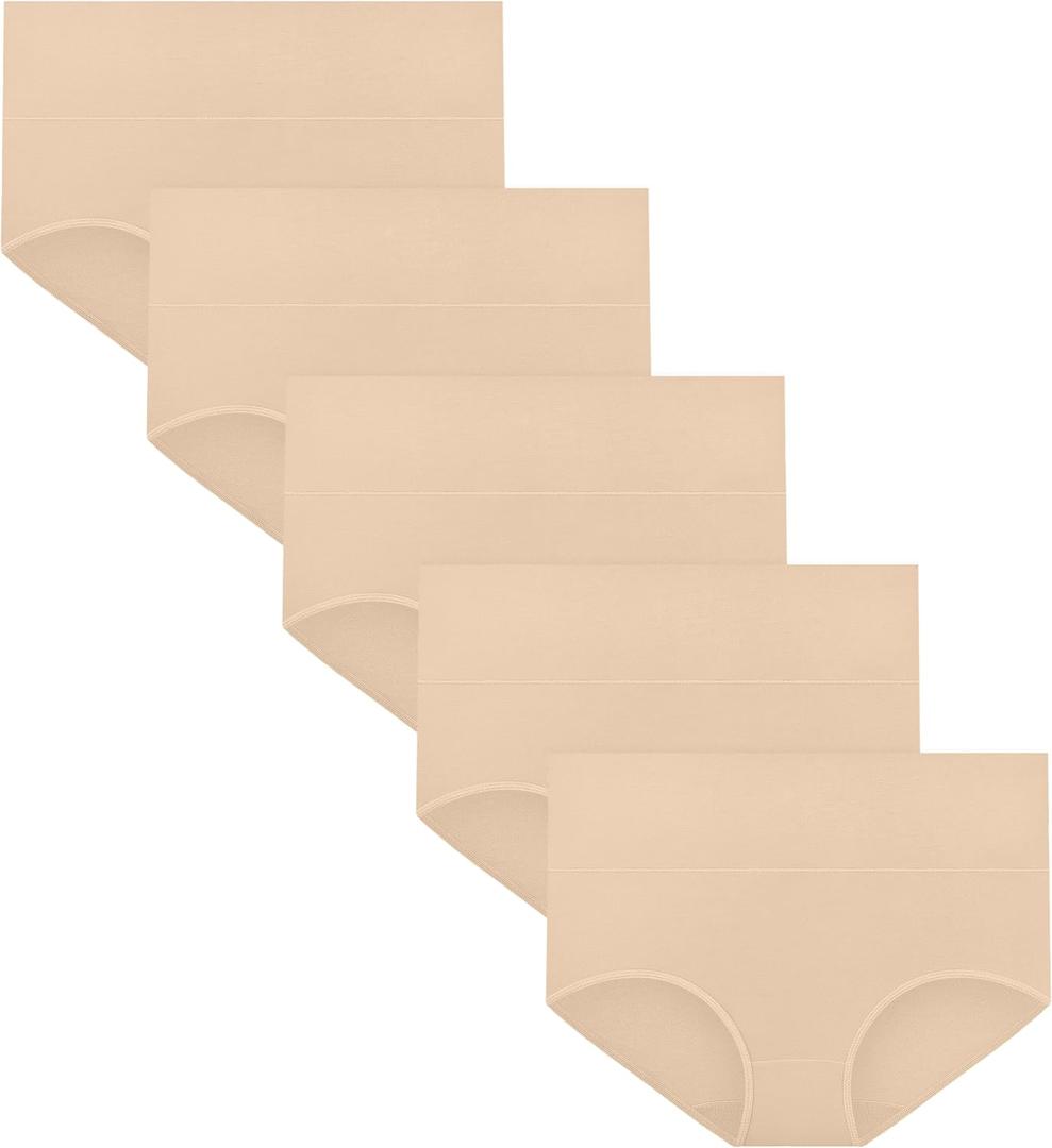 MIRITY Women's High Waist Cotton Underwear - Soft Full Coverage Briefs with Double-Layer Waistedband (Large, Color 2)