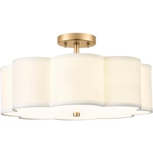 Gold Semi Flush Mount Ceiling Lights, 4-Light 18" Ceiling Light Fixtures with Fabric Shade in Flower Shape, Farmhouse Brass Drum Lighting for Nursery Bedroom Kitchen, AD-22009-4SF-GD