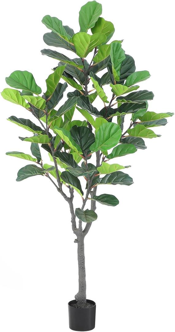Tall Faux Fiddle Leaf Fig Tree, 6ft Potted Artificial Fig Tree with Realistic Texture for Indoor/Outdoor Decor