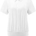 Hobemty Women's Button Down Bodysuit Collared Short Sleeve Business Office Leotard Shirt Top, Large 