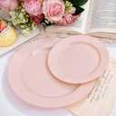 FLOWERCAT 200PCS Pink Plastic Plates Disposable Plates for Party - Heavy Duty Plastic Plates - 100 10" Pink Dinner Plates and 100 7" Pink Salad Plates for Weddings,Parties,Mother's Day