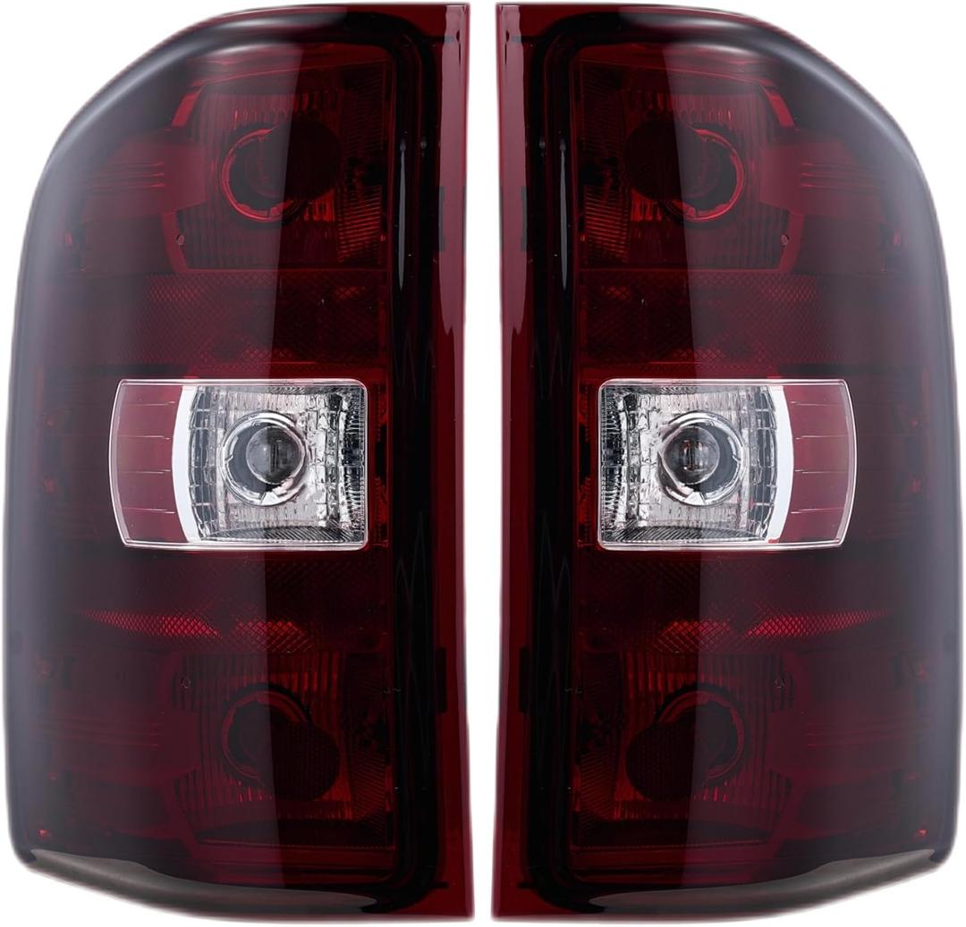 Tail Lights compatible with 2007-2014 Chevy Silverado 1500 2500HD 3500HD(2007 New Body Style only), 2007-2013GMC Sierra 3500HD (Red Smoked Lens-1 Pair(Left+Right), Not Include Bulbs&Wiring Harness)