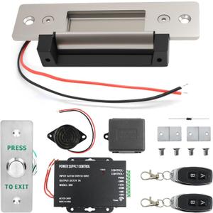Upgraded Access Control Electric Strike Door Lock Kit, Fail-Secure/Fail-Safe Wireless Door Buzzer Entry System for Cylindrical Mechanical locksets,with Remote Control, Button, Buzzer, Power Adapter
