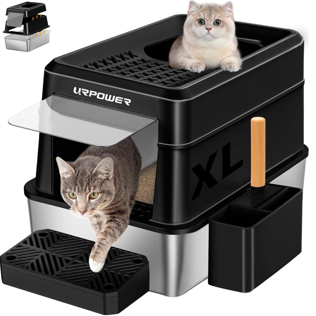 URPOWER XXXXL Stainless Steel Litter Box with Lid for Multiple Cats
