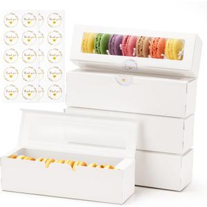 20 Pack Macaron Boxes with Window - 7.3x2x2 in Macaron Packaging Containers Holds 6-8 pcs, Small Cookie, Candy and Truffle Boxes for Gift Giving
