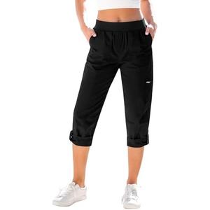 GRAPENT Capri Cargo Pants for Women High Waisted Pull On Elastic Waist Stretch Twill Fold Hem Capris Pants with Pockets XL