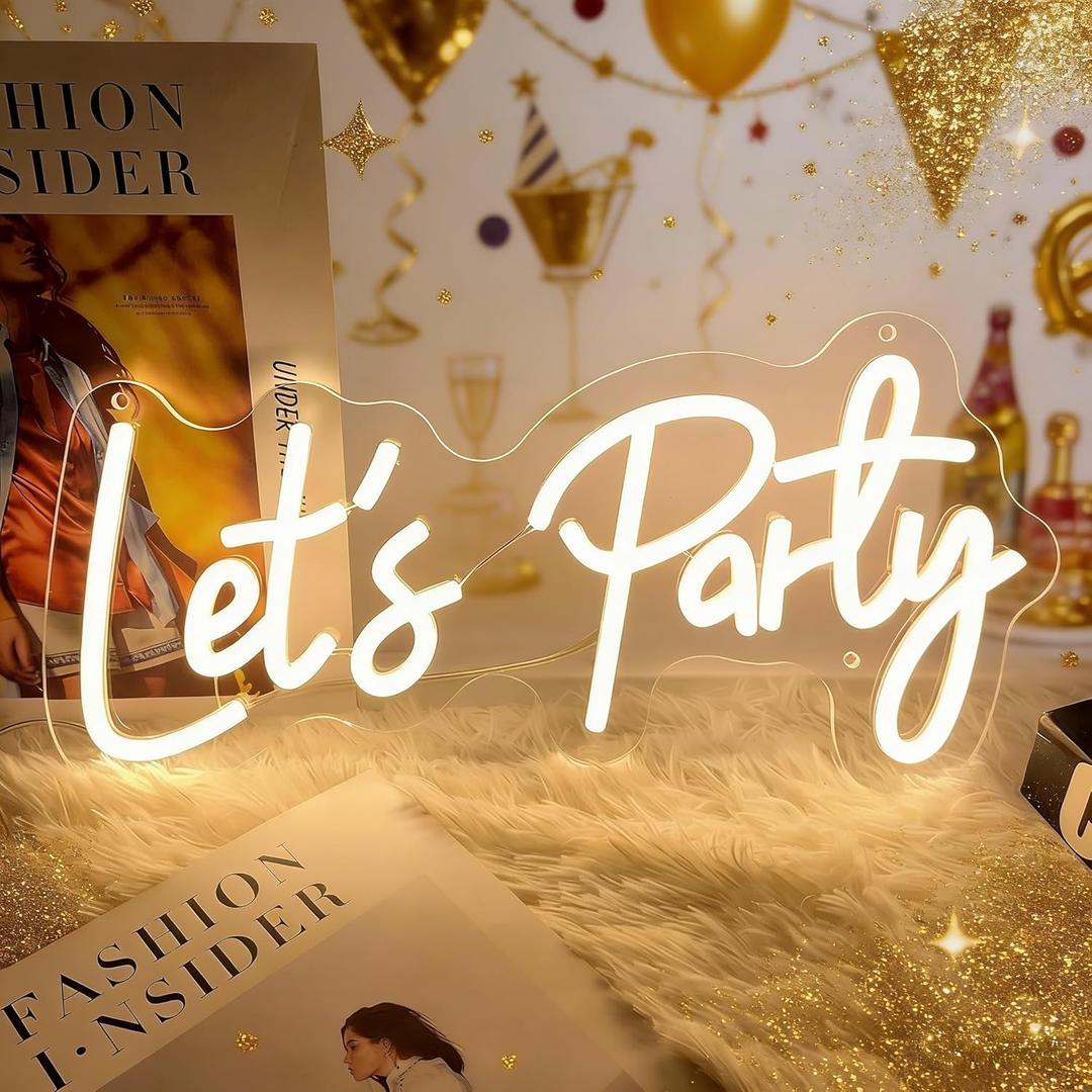 Let's Party Neon Signs for Backdrop, Neon Light Sign for Wall Decor, HDJSIGN LED Neon Sign for Birthday Bachelorettle Wedding Parties Bar, USB Powered Lets Party Neon Light