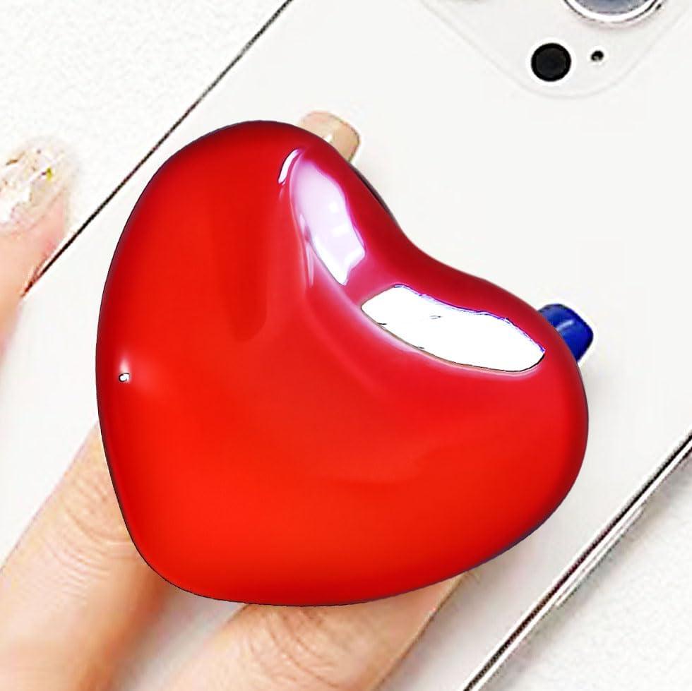 Cute Red Heart Collapsible Phone Grip & Holder - Aesthetic 3D Crystal Heart Phone Stand for Kindle, iPhone 17 16 15 14 13 Pro Max, iPad, Tablet | Phone Charms & Accessories for Women