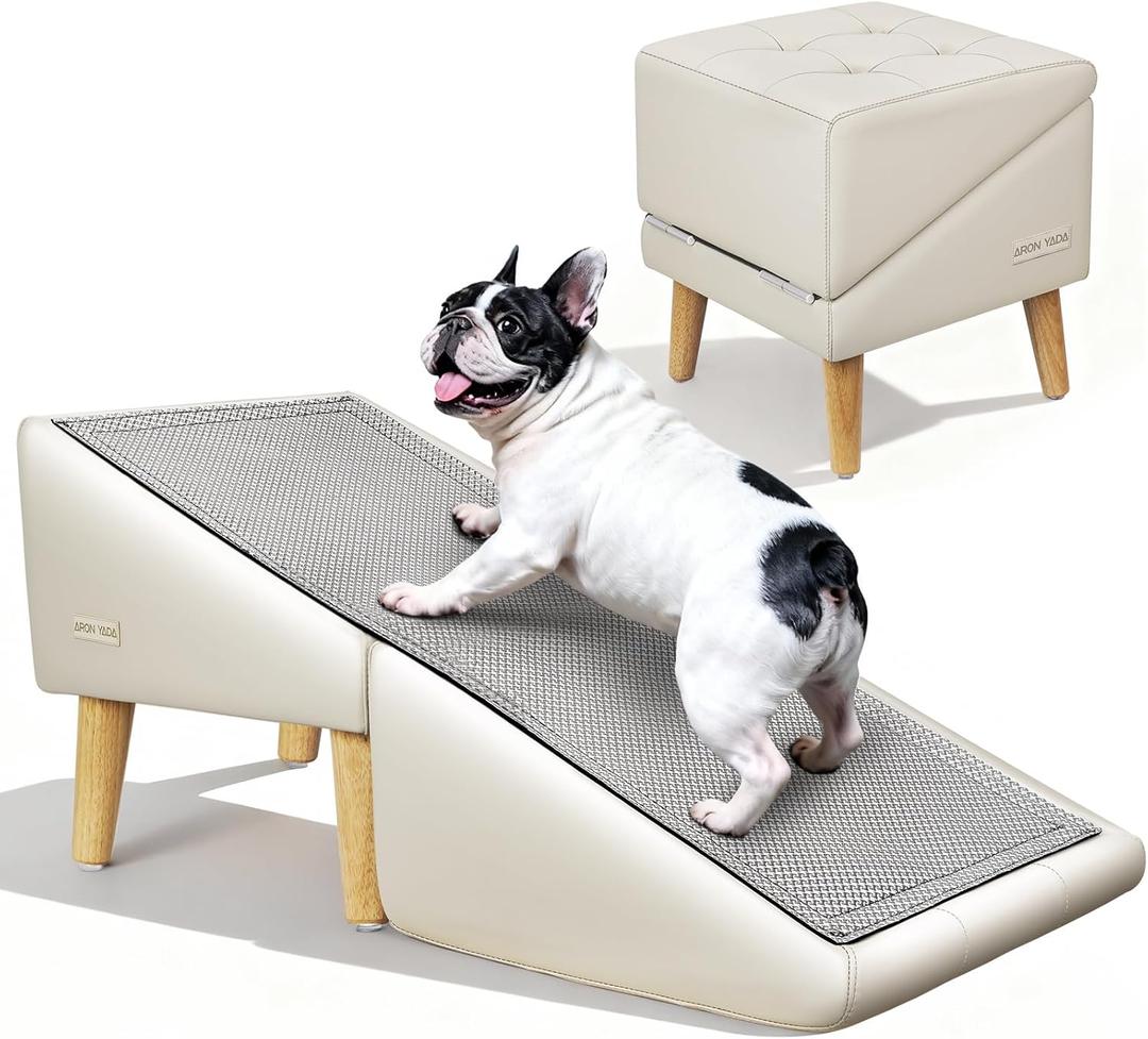 Dog Stairs for Small Dogs and Cats 16" H - with Encrypted Dot-Grip Non-Slip Surface, 2-in-1 Pet Ramp & Steps for Bed/Couch, Foldable Split Ottoman with Solid Wood Frame, Sturdy & Portable for Puppies