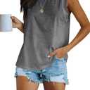 Women's Summer Sleeveless Tank Top Loose Fit Casual Crew Neck T Shirts Basic Tee Tops (Grey), Size S