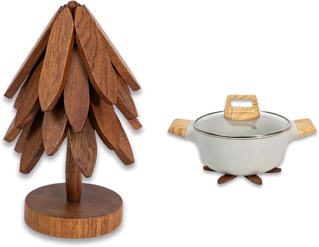 Yuoyar Trivets, Wooden Tree-Shaped Sapeli Wood Drink Trivets Set for Coffee Table, Kitchen Table Decor